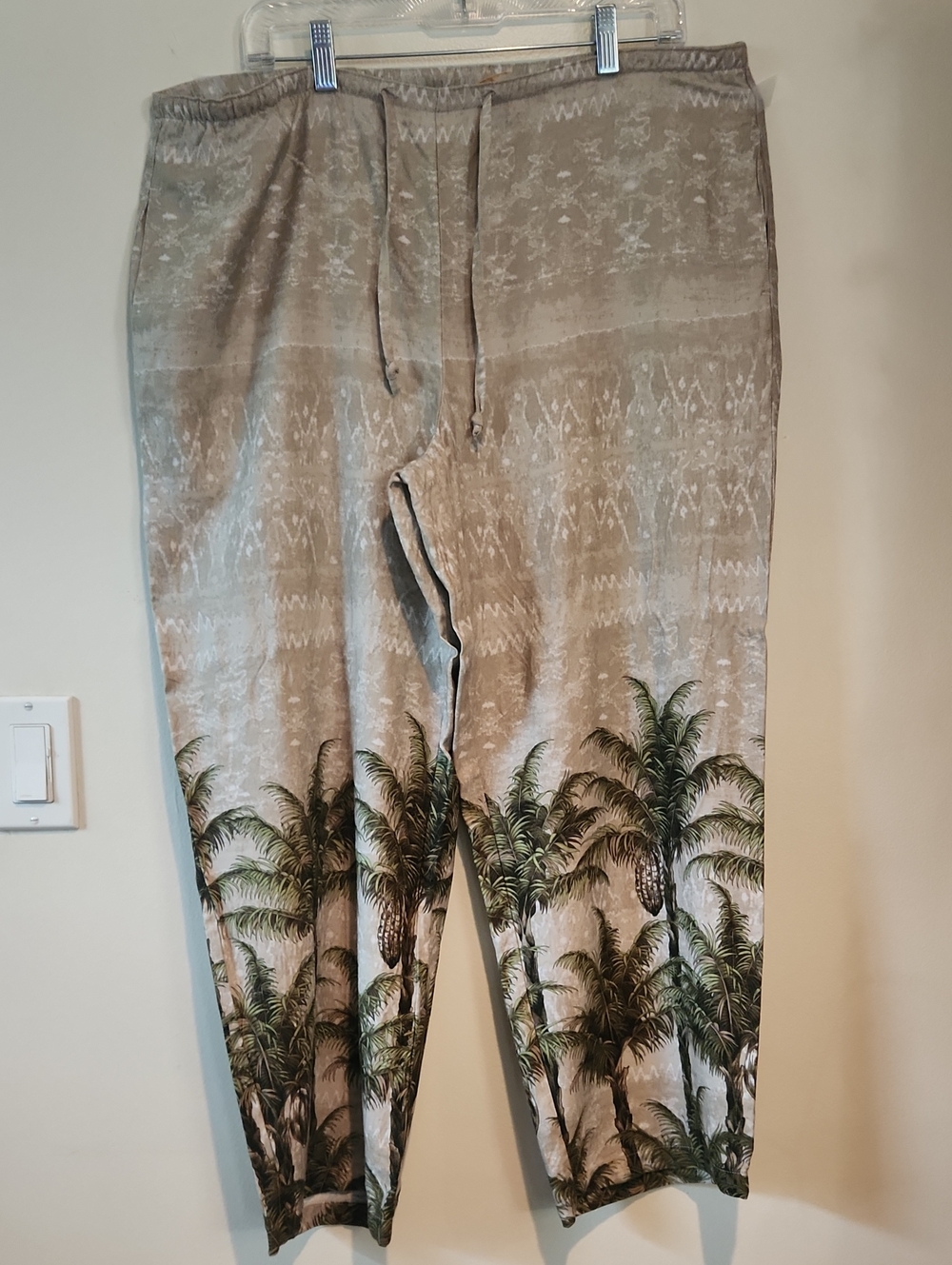 Beige Palm-Print Drawstring Wide Leg for Women